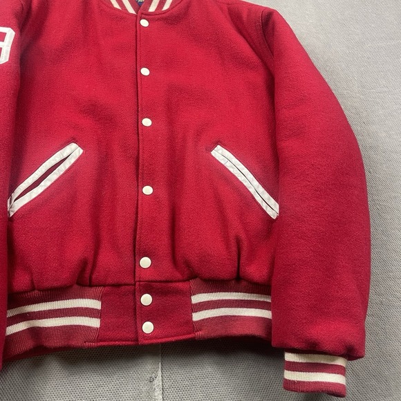 Vintage Holloway Varsity Jacket Mens Medium Red Wool Bomber Prep Lined USA - Picture 3 of 13